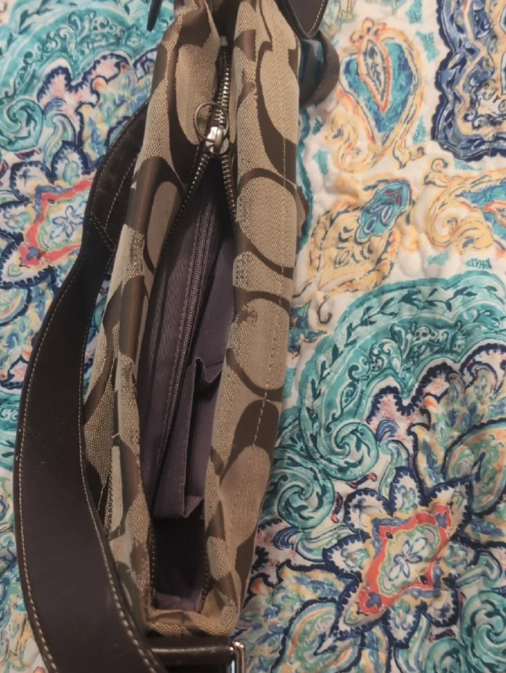 Coach Tan and Dark Brown Signature Canvas Shoulder Bag